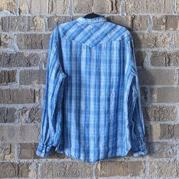 Lucky Brand Baird McNutt Linen Long Sleeve Western Shirt Blue Plaid Size XL - Picture 4 of 7